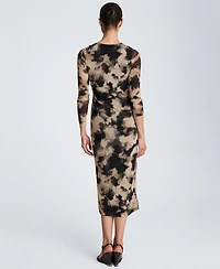 Kenneth Cole Women's Knot Front Printed Mesh Midi Dress