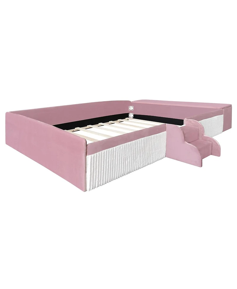Streamdale Furniture Velvet Daybed with Stairs, Gas Lift Storage, and Padded Guardrails