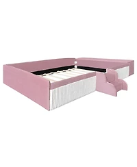 Streamdale Furniture Velvet Daybed with Stairs, Gas Lift Storage, and Padded Guardrails
