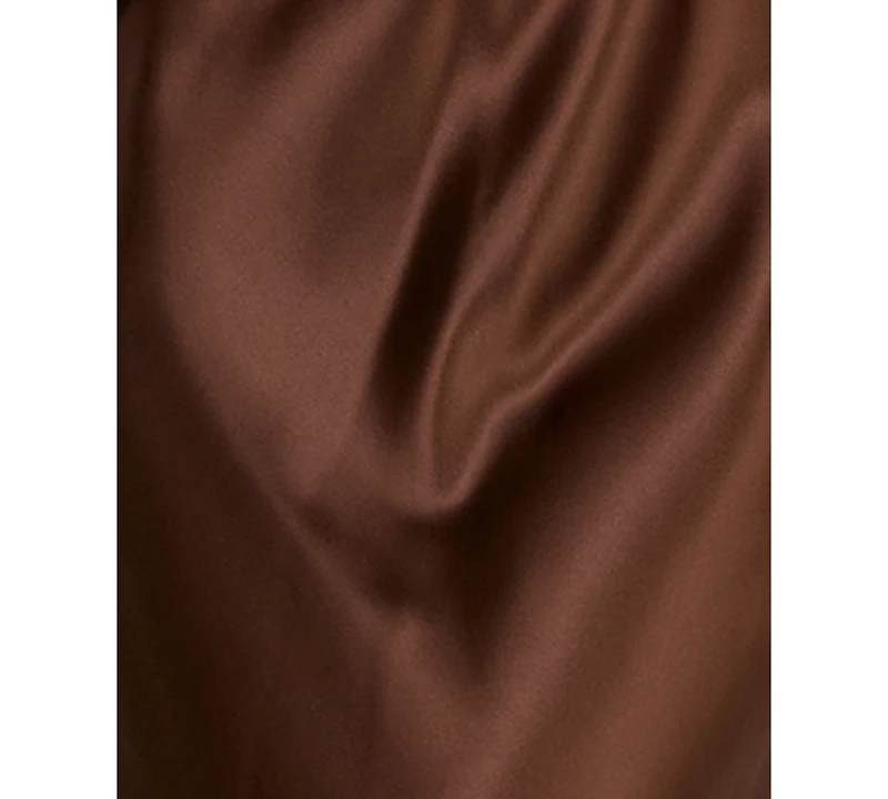 Emerald Sundae Juniors' V-Neck A-Line Satin Midi Dress
