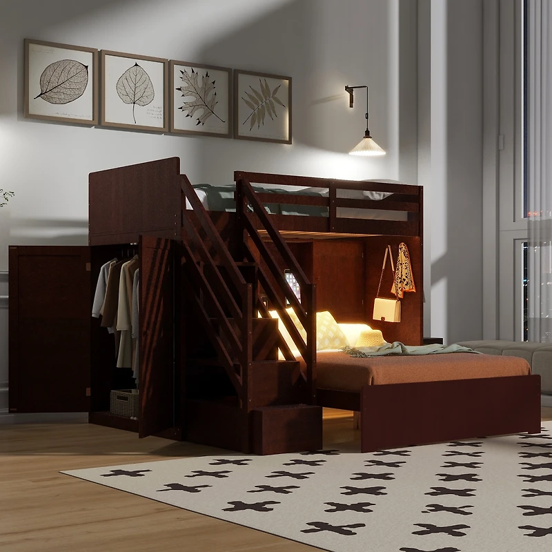 Streamdale Furniture Bunk Bed with Storage Stairs, Wardrobe,Usb
