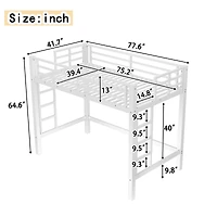 Streamdale Furniture Metal Loft Bed with Ladder and Guardrails