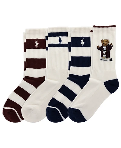 Polo Ralph Lauren Boys' 4-11 Duffel Coat Bear Socks, 4-Pack