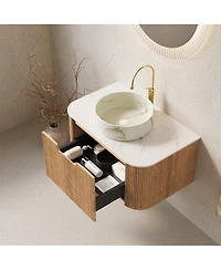 Sillysis Wall Mounted Bathroom Vanity with Sintered Stone Top, Round Ceramic Basin, Soft Close Drawer, Pre-assembled