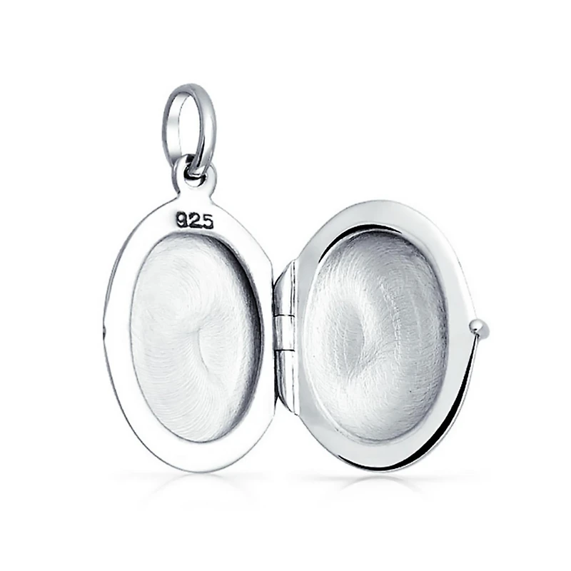 Bling Jewelry Simple Plain Oval Keepsake Photo Locket Necklace Holds Pictures .925 Sterling Silver