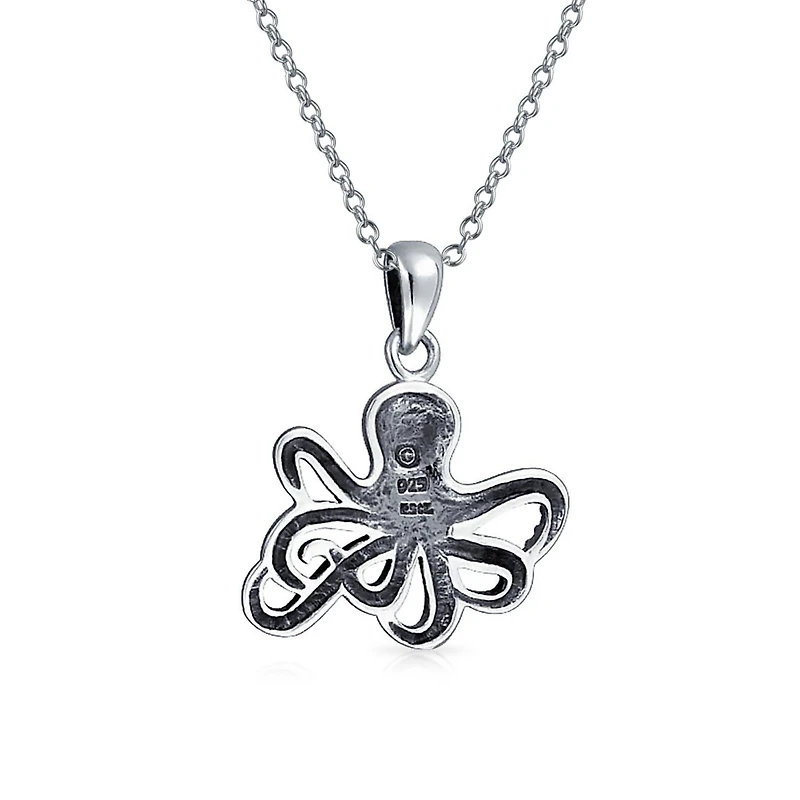 Bling Jewelry Octopus Pendant Necklace Nautical Sea Creature Squid Oxidized .925 Sterling Silver