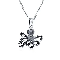 Bling Jewelry Octopus Pendant Necklace Nautical Sea Creature Squid Oxidized .925 Sterling Silver