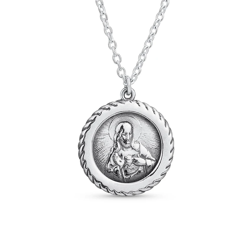 Bling Jewelry Prayer Jesus Medal Pendant Necklace Religious Medallion .925 Sterling Silver