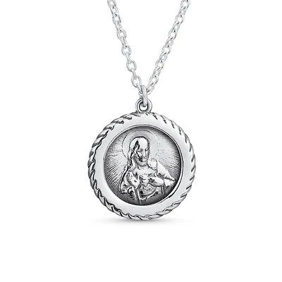Bling Jewelry Prayer Jesus Medal Pendant Necklace Religious Medallion .925 Sterling Silver