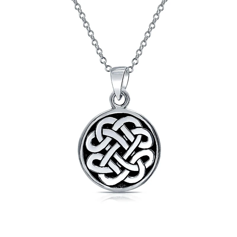 Bling Jewelry Celtic Love Knot Medallion Pendant Necklace Irish Friendship Circle Oxidized.925 Sterling Silver