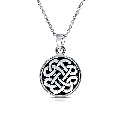 Bling Jewelry Celtic Love Knot Medallion Pendant Necklace Irish Friendship Circle Oxidized.925 Sterling Silver