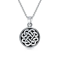 Bling Jewelry Celtic Love Knot Medallion Pendant Necklace Irish Friendship Circle Oxidized.925 Sterling Silver
