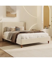Streamdale Furniture Modern Velvet Wingback Platform Bed, Queen Size