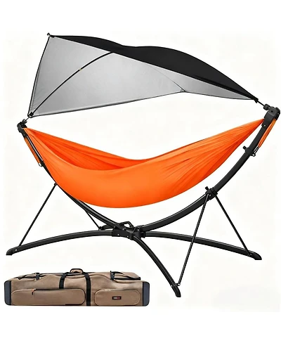 Streamdale Furniture Portable Outdoor Hammock with Quick-Fold Stand, Sunshade, and Storage Bag