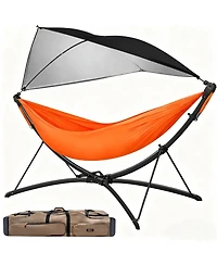 Streamdale Furniture Portable Outdoor Hammock with Quick-Fold Stand, Sunshade, and Storage Bag