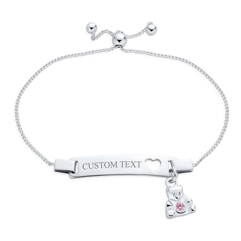 Bling Jewelry Petite Bear Charm Blank Name Identification Id Bolo Bracelet .925 Sterling Silver 5- 6" Adjustable