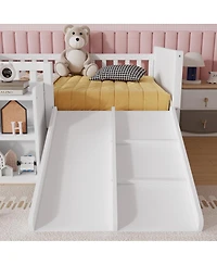 Streamdale Furniture Twin Low Loft Bed with Slide and Movable Bookshelf