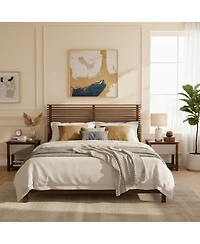 Streamdale Furniture Premium Solid Wood King Bed Frame, Walnut, 600lbs Capacity, No Box Spring Needed