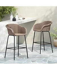 Streamdale Furniture Ladd Outdoor Metal Wicker Barstool, Light Faux Wicker, Set of 2