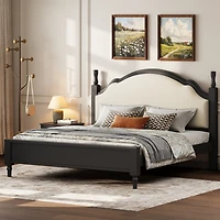Streamdale Furniture King Size Wood Platform Bed with Upholstered Headboard, Frame plus Fabric