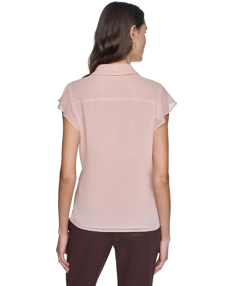 Calvin Klein Petite Collared Ruffle-Front Top