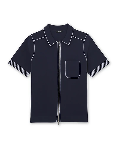 Reiss Men's Blake Stitch-Detail Zip-Through Knit Shirt