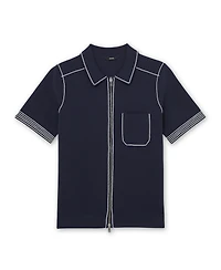Reiss Men's Blake Stitch-Detail Zip-Through Knit Shirt