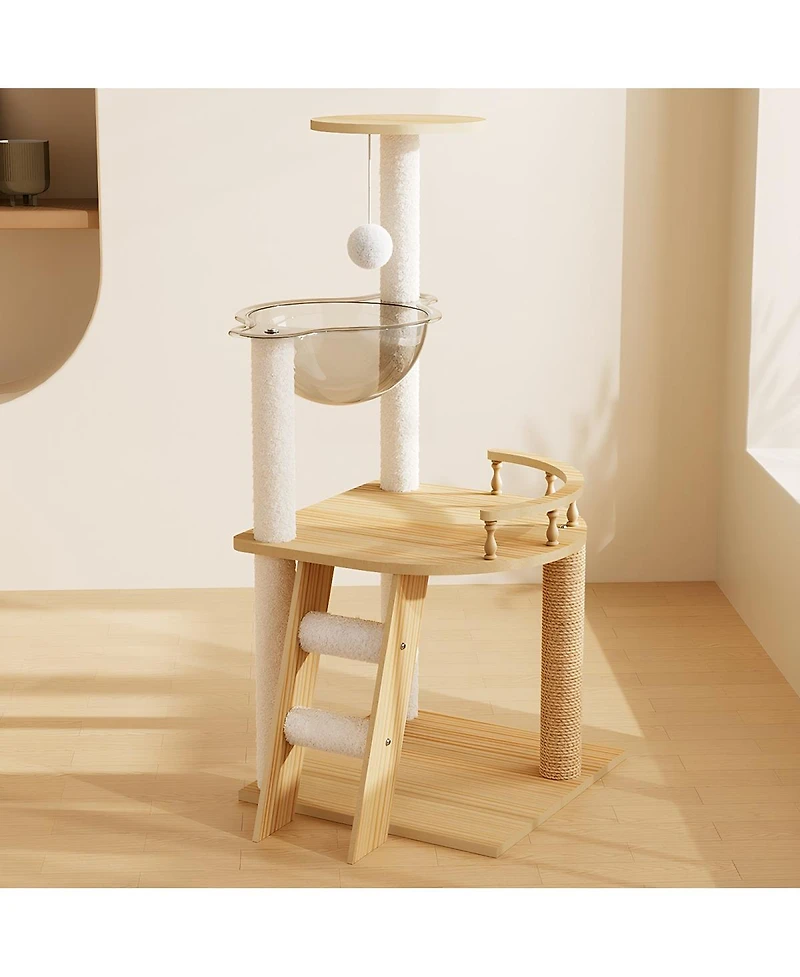 Streamdale Furniture 41.3" Modern Wood Cat Tree With Sisal Scratching Posts And Acrylic Hammock