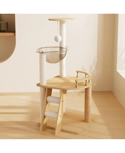 Streamdale Furniture 41.3" Modern Wood Cat Tree With Sisal Scratching Posts And Acrylic Hammock