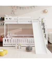 Streamdale Furniture Twin Over Full Bunk Bed with Slide and Storage Staircase
