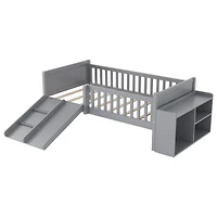Streamdale Furniture Twin Low Loft Bed with Slide and Movable Bookshelf