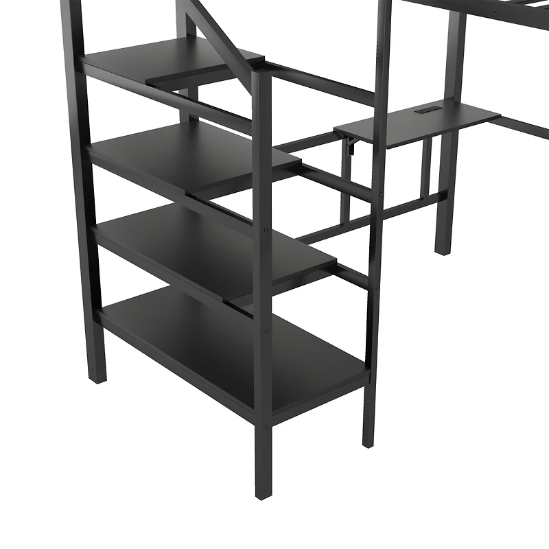 Streamdale Furniture Queen Loft Bed with Foldable Desk, Charging Station, and Storage Staircase