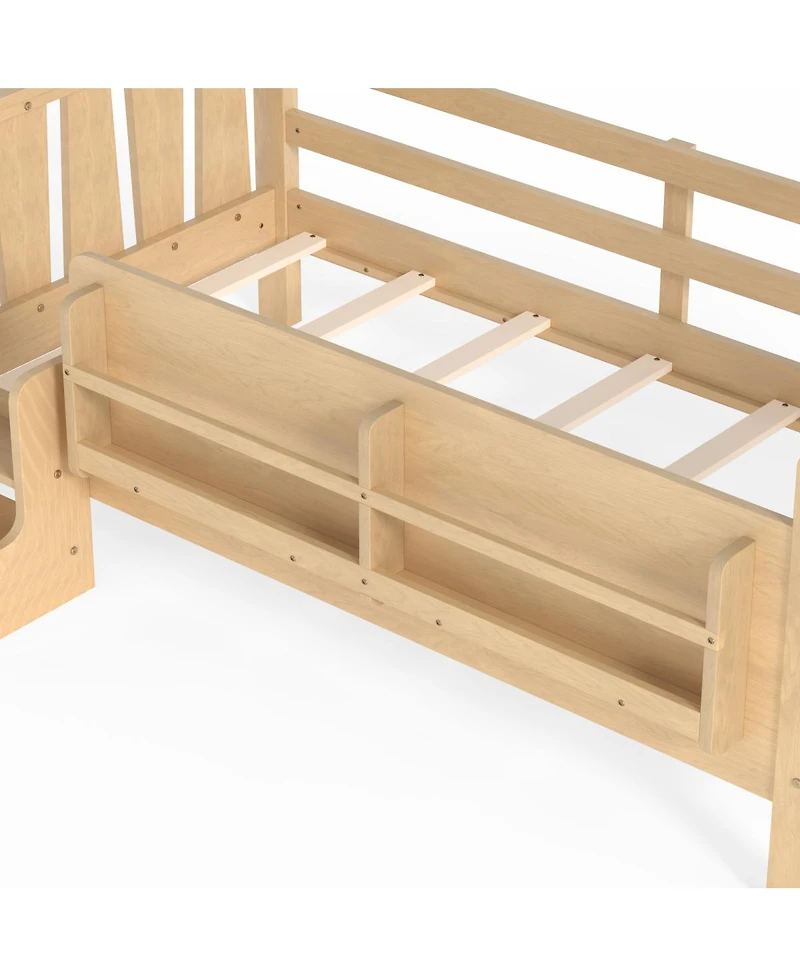 Streamdale Furniture Twin Size Floor Bed with Storage Bookcases and Stairs