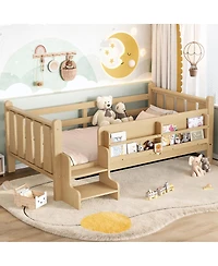 Streamdale Furniture Twin Size Floor Bed with Storage Bookcases and Stairs