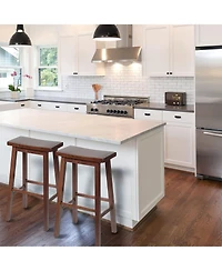 Pj Wood Classic Saddle Seat 24" Tall Kitchen Counter Stools, Walnut (Set of 4)