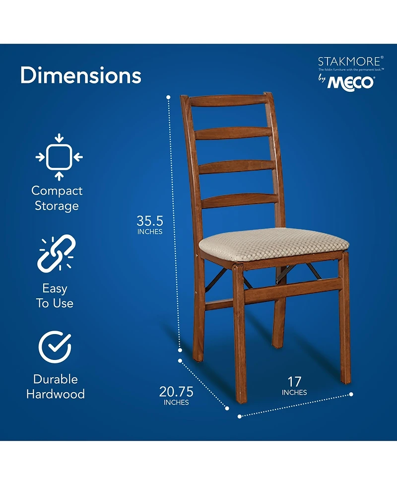 Meco Stakmore Shaker Ladderback Upholstered Seat Folding Chairs, Cherry (2 Pack)