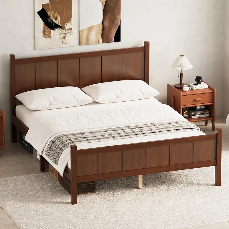 Streamdale Furniture Minimalist Queen Flat Panel Platform Bed with Wood Grain Finish