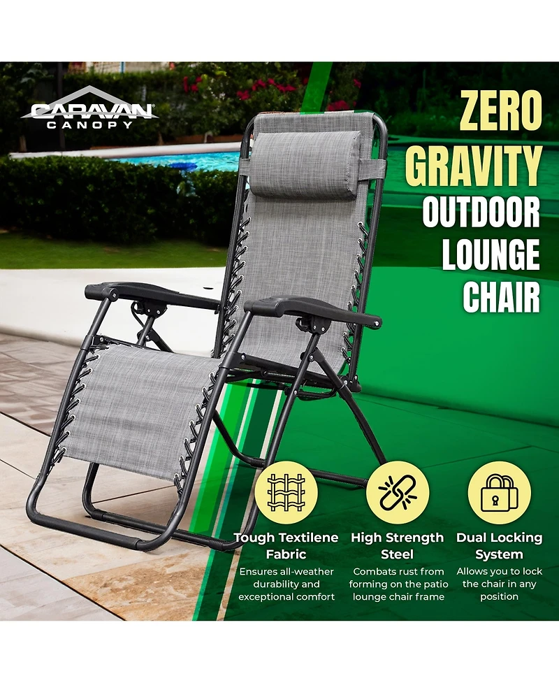 Caravan Sports Zero Gravity Outdoor Folding Camping Patio Lounge Chair, Gray