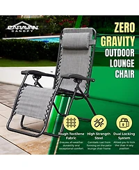 Caravan Sports Zero Gravity Outdoor Folding Camping Patio Lounge Chair, Gray