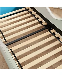 Streamdale Furniture Twin Size Cloud-Shaped Pu Leather Toddler Bed with Guardrails and Storage