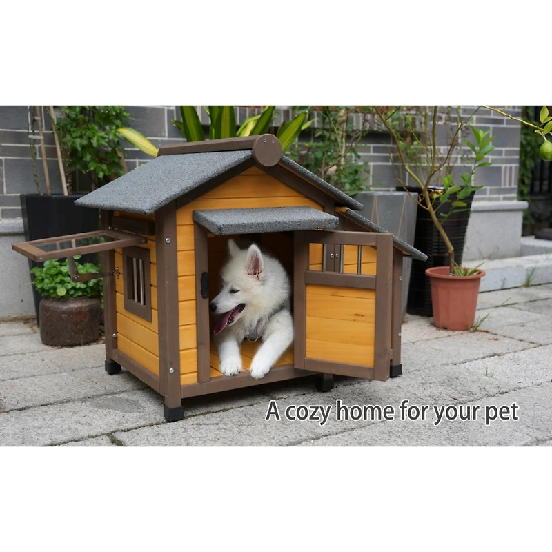 Streamdale Furniture Solid Wood Dog House: Cozy, Insulated Outdoor Shelter for Small and Medium Dogs