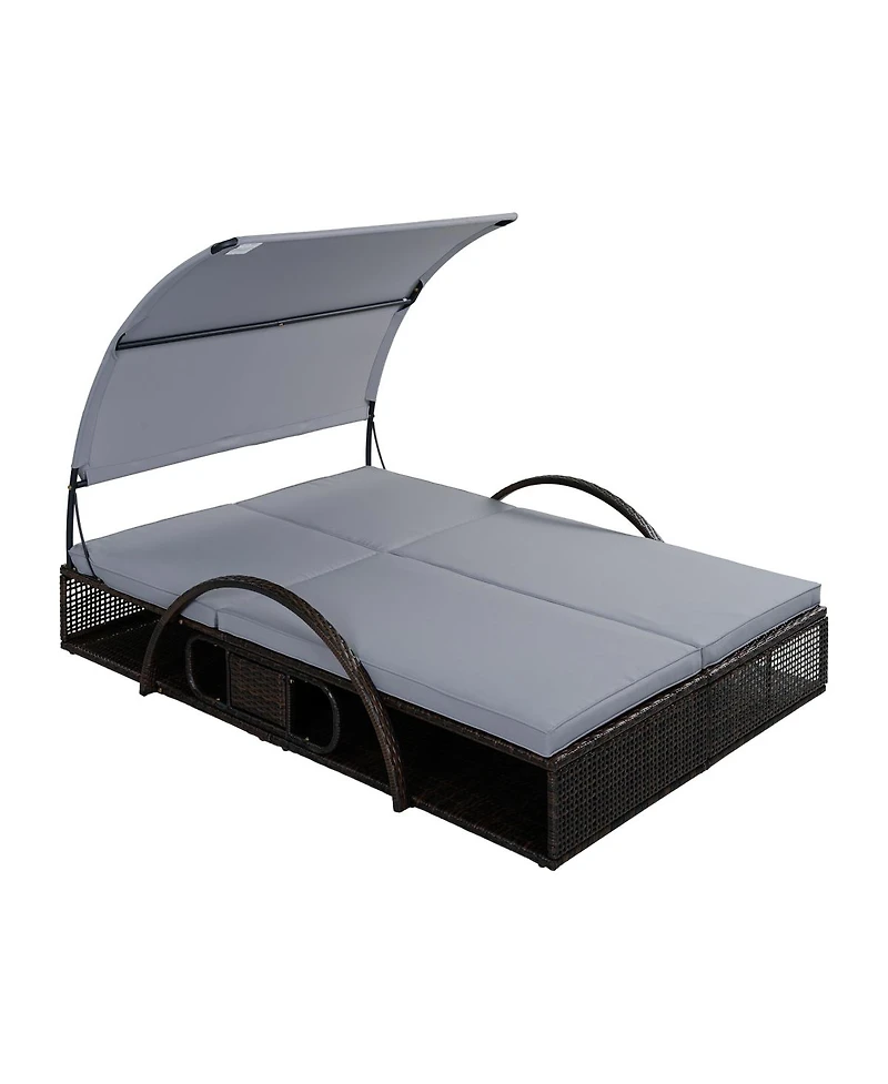 Streamdale Furniture Steel Frame Double Sun Lounger with Adjustable Backrest and Side Table