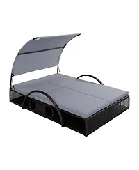Streamdale Furniture Steel Frame Double Sun Lounger with Adjustable Backrest and Side Table