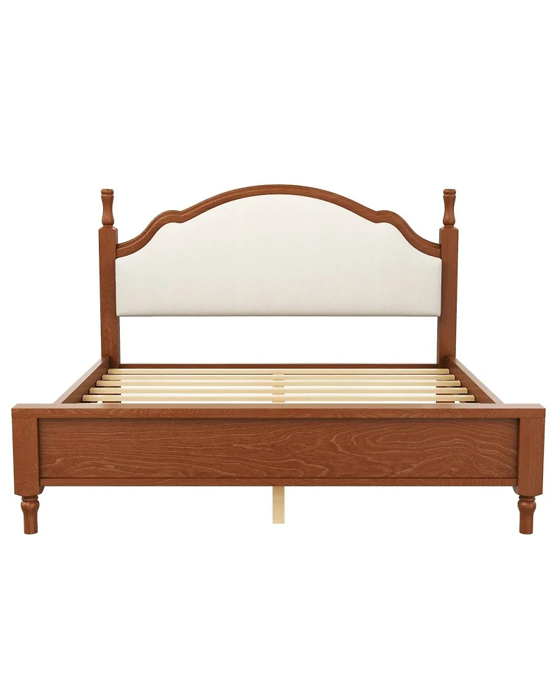 Streamdale Furniture King Size Wood Platform Bed with Upholstered Headboard, Frame Fabric