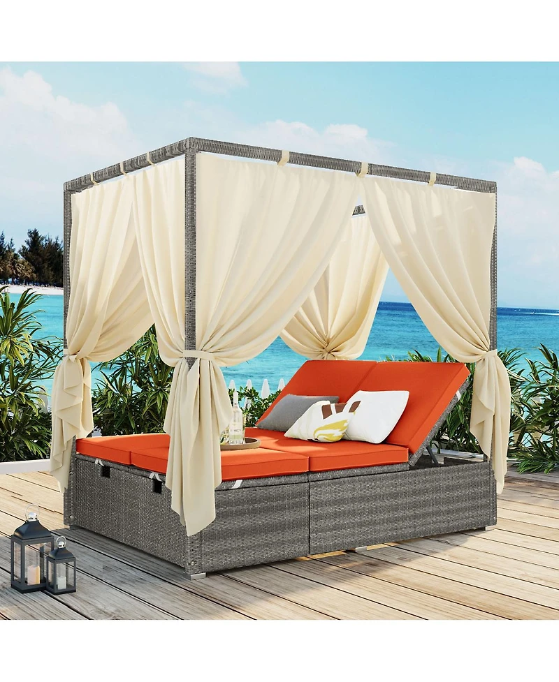 Streamdale Furniture Adjustable Outdoor Sun Lounger with Canopy and Removable Cushion