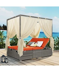 Streamdale Furniture Adjustable Outdoor Sun Lounger with Canopy and Removable Cushion