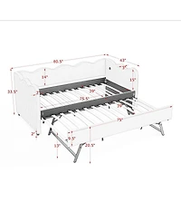 Streamdale Furniture Cozy Gingham Twin Daybed With Trundle, Usb Port, And Wave-Shaped Backrest