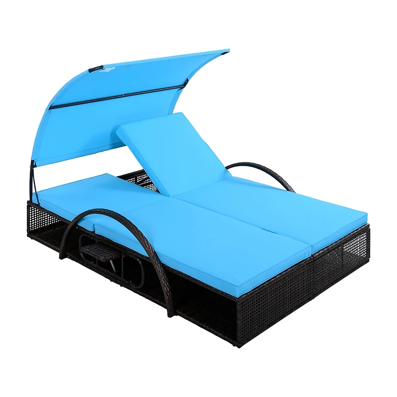 Streamdale Steel Frame Double Sun Lounger with Adjustable Backrest and Side Table