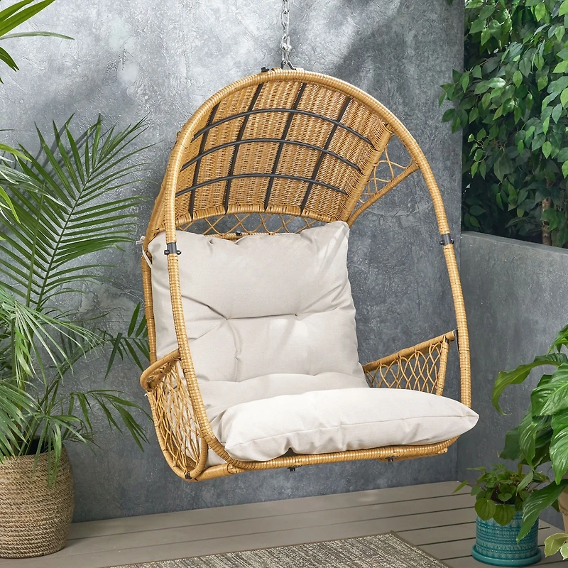 Streamdale Furniture Wicker Basket Hanging Chair with Water-Resistant Cushion (Stand Not Included)
