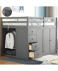 Streamdale Furniture Full Size Wood Loft Bed With Built-in Wardrobes, Cabinets and Drawers
